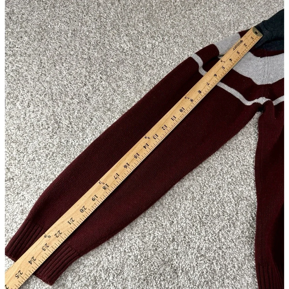 Vintage Polo Ralph Lauren Quarter Zip Sweater Burgundy Gray Stripe Men's Size L